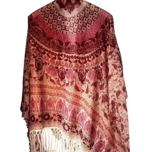 Swim Suit Cover Up Scarf Wrap Woman 1 Size Multicolored Shawl Tassels Bohemian - Picture 7 of 11